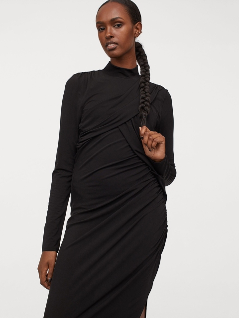 

H&M Women Black Solid Draped Dress