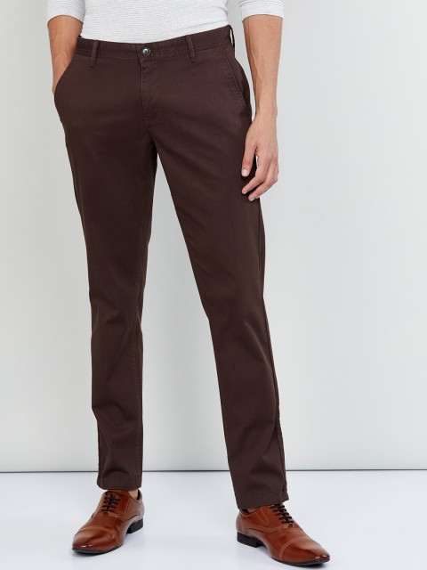 

max Men Brown Skinny Fit Solid Regular Trousers, Coffee brown