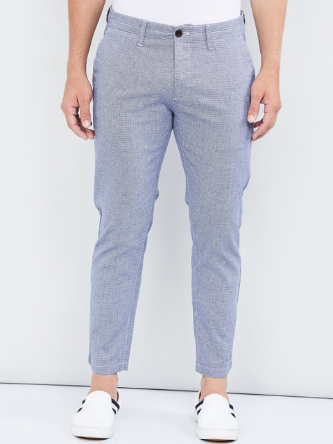 

max Men Blue Slim Fit Solid Regular Trousers