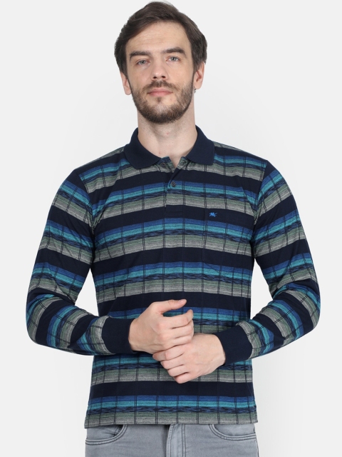 

Monte Carlo Men Navy Blue & Grey Striped Polo Collar T-shirt