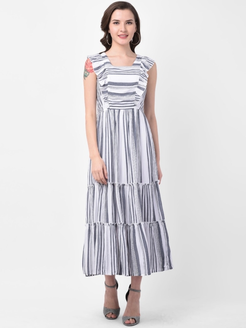 Latin Quarters Women Blue Striped Fit and Flare Dress
