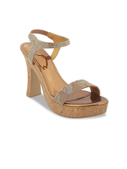 

Metro Women Gold-Toned Embellished Platform Heels