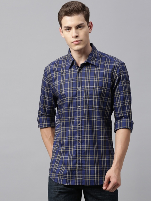 

RARE RABBIT Men Blue Tailored Fit Checked Casual Shirt