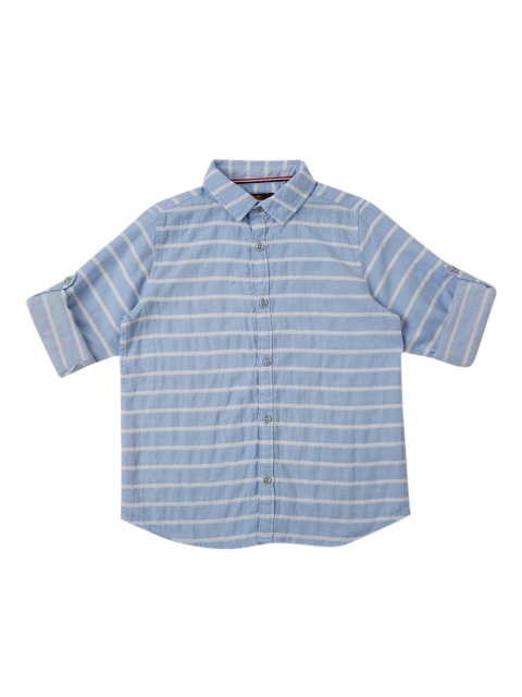 

URBAN SCOTTISH Boys Blue & White Regular Fit Striped Casual Shirt