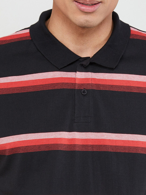 

max Men Black & Red Striped Polo Collar T-shirt