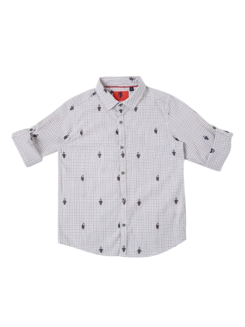 

URBAN SCOTTISH Boys White & Grey Regular Fit Checked Casual Shirt