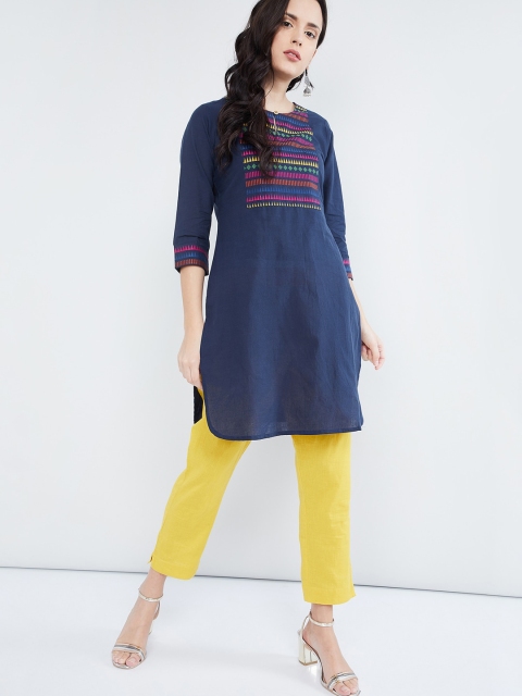 

max Women Blue & Pink Yoke Design Straight Kurta
