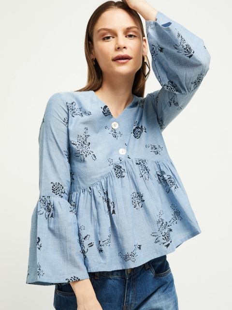 

max Women Blue Printed A-Line Top