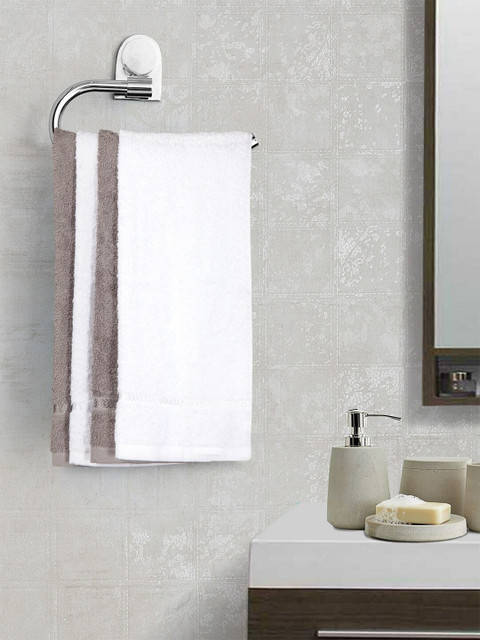 

CORE Designed by SPACES Set of 4 White & Grey Solid 380 GSM Hand Towels