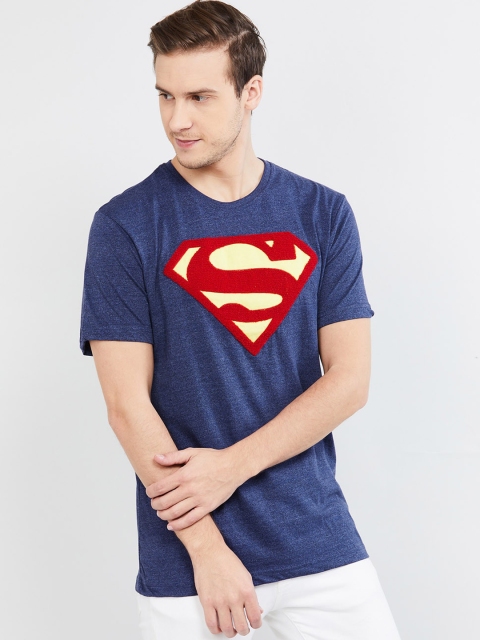 

max Men Navy Blue Superman Printed Round Neck T-shirt