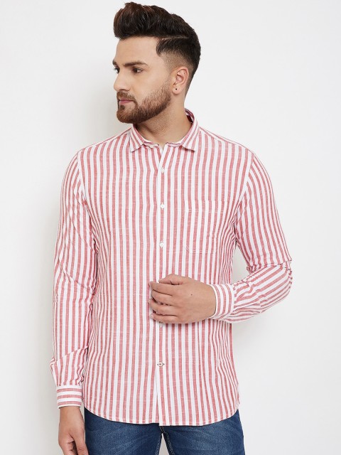 

Canary London Men White & Red Slim Fit Striped Casual Shirt
