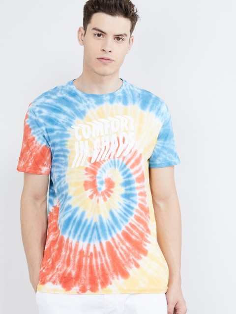 

max Men Red & Blue Dyed Round Neck T-shirt