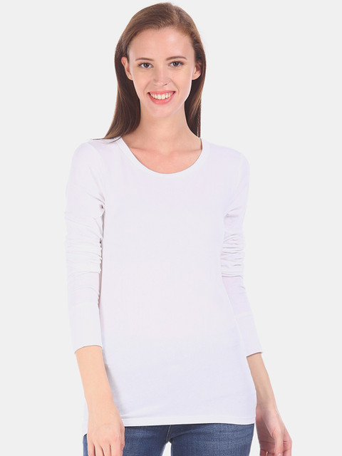 

GAP Women White Solid Round Neck T-shirt