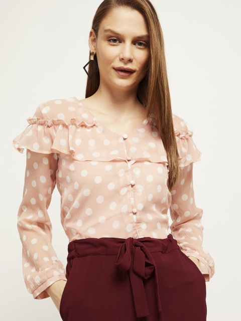 

max Women Peach-Coloured Printed Top