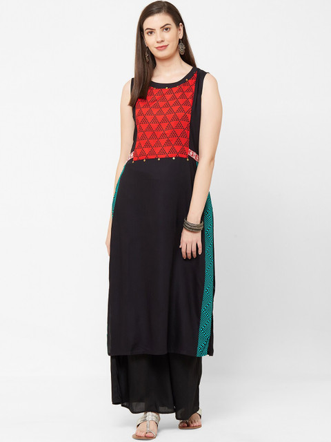 

Juliet Women Red & Black Yoke Design Straight Kurta