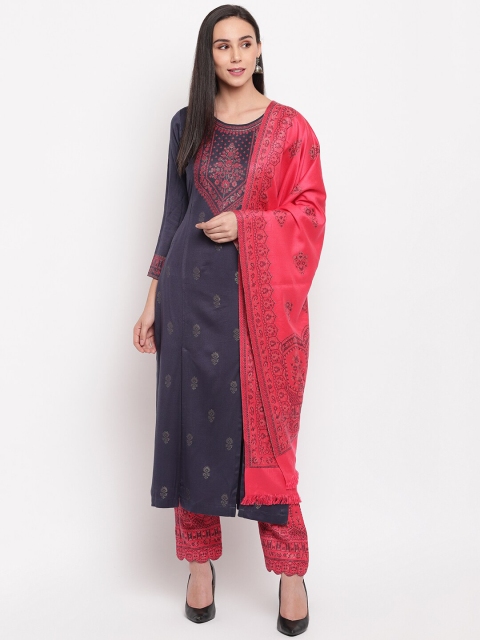 

HK colours of fashion Grey & Red Viscose Rayon Unstitched Dress Material
