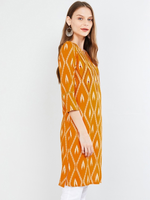 

max Women Orange & Off-White Printed A-Line Kurta