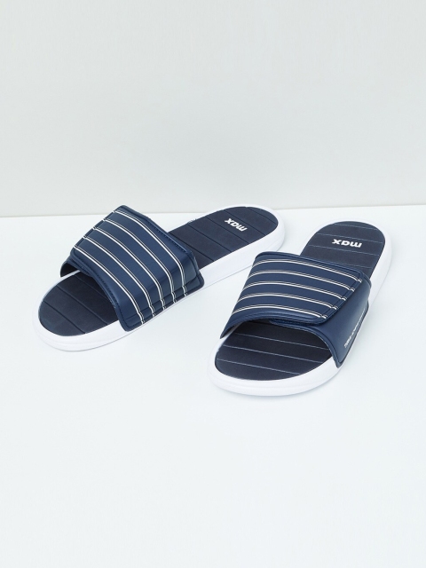 

max Men Navy Blue Striped Sliders