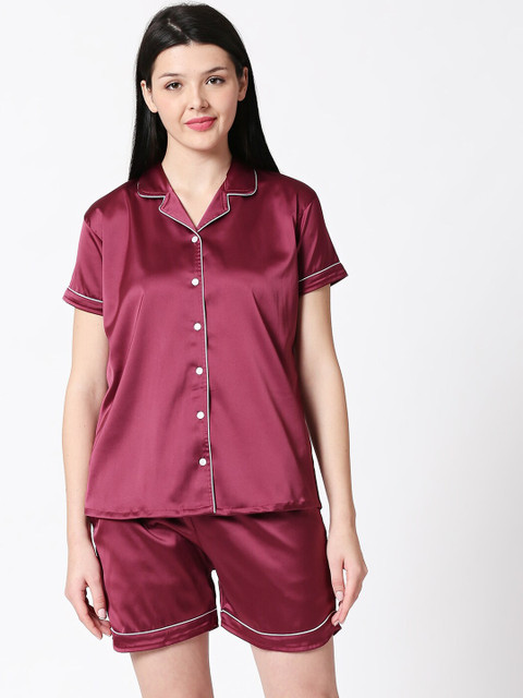 

I like me Women Maroon Solid Night suit