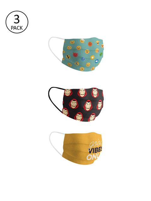 

Soxytoes Unisex Pack Of 3 Multicoloured Reusable 4-Ply Cloth Masks, Multi