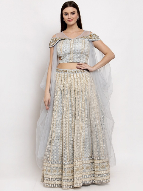 

KHALOM Grey Embroidered Ready to Wear Lehenga with Blouse