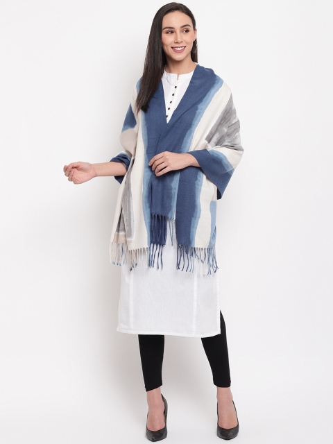 

HK colours of fashion Women Blue & Off-White Striped Stole