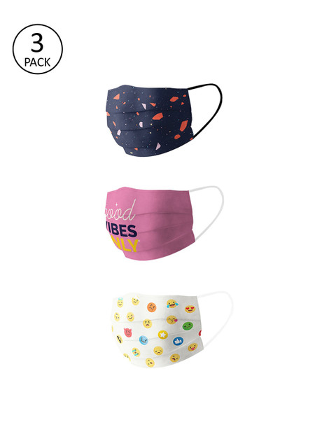 

Soxytoes Unisex Pack Of 3 Multicoloured Reusable 4-Ply Cloth Masks, Multi