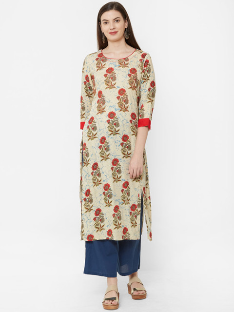 

Juliet Women Beige & Red Printed Straight Kurta