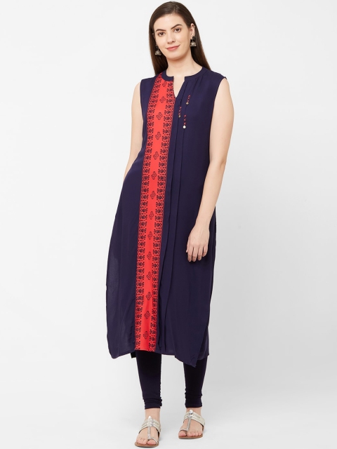 

Juliet Women Navy Blue & Red Printed Straight Kurta