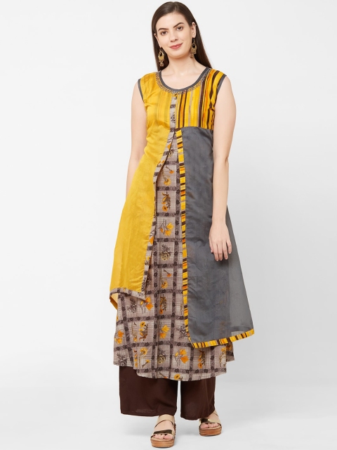 

Juliet Women Mustard Yellow & Brown Embroidered A-Line Kurta