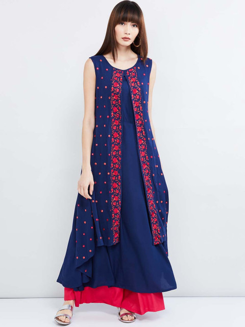 

max Women Blue & Red Embroidered Anarkali Kurta