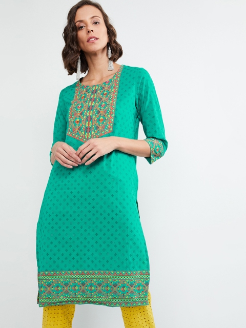 

max Women Green Yoke Design Straight Kurta