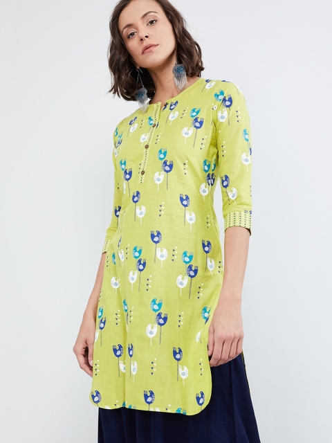 max Women Lime Green Printed Straight Kurta