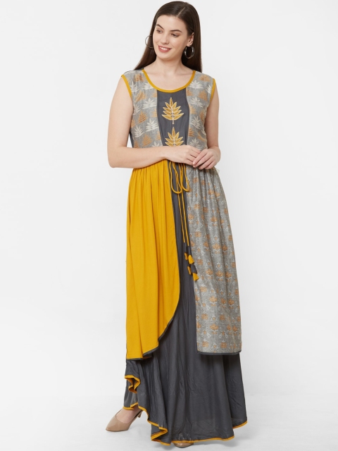 

Juliet Women Mustard Yellow & Grey Printed A-Line Kurta
