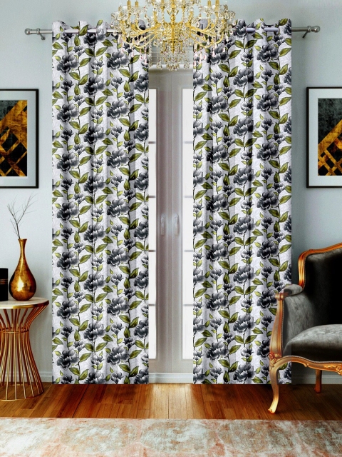 

SHIVANAA HOMES White & Green Single Room Darkening Curtain Curtain
