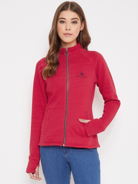 

AGIL ATHLETICA Women Red Solid Hooded Bomber Jacket