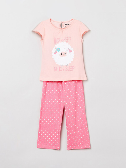 

max Girls Pink Printed Night suit