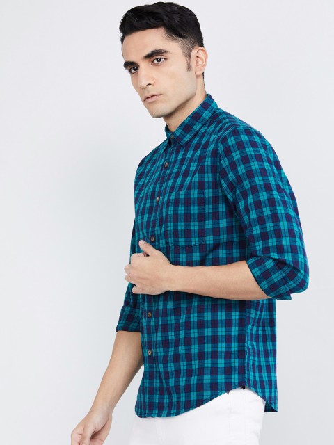 

max Men Teal Blue Slim Fit Checked Casual Shirt