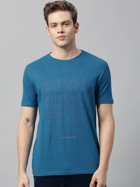 

RARE RABBIT Men Blue & Purple Printed Round Neck T-shirt