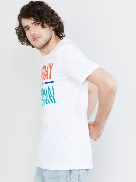 

max Men White Printed Round Neck Pure Cotton T-shirt