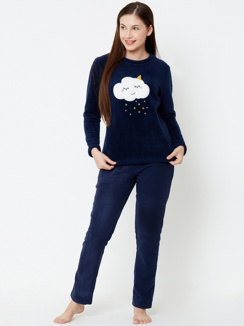 

Sweet Dreams Women Navy Blue & White Printed Night suit