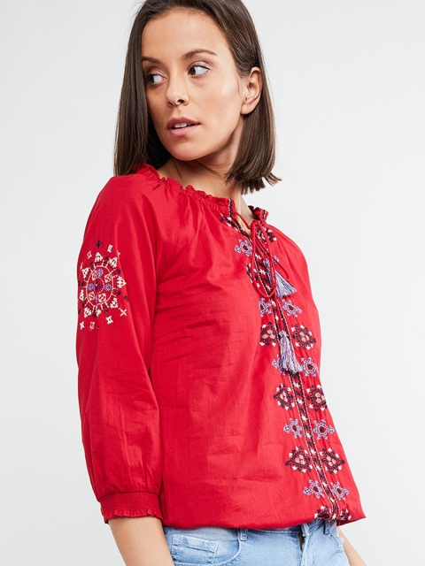 

max Women Red Embroidered Top