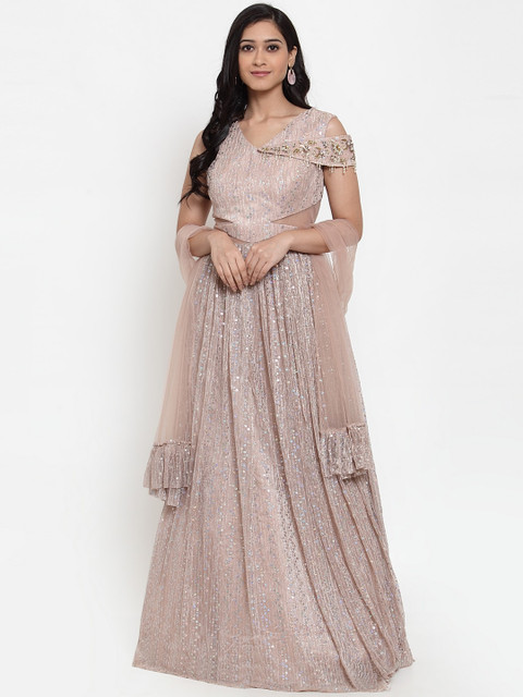 

KHALOM Women Pink Self Design Maxi Dress