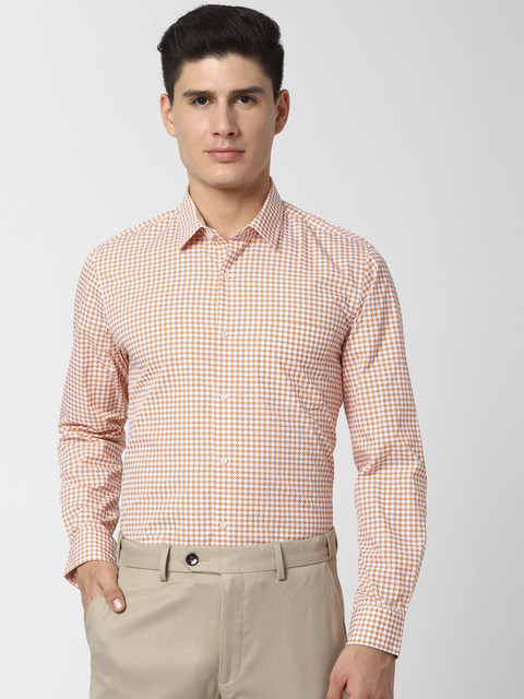 

Peter England Men White & Orange Slim Fit Checked Formal Shirt