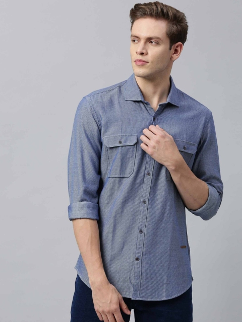 

RARE RABBIT Men Blue Tailored Fit Self Design Casual Shirt