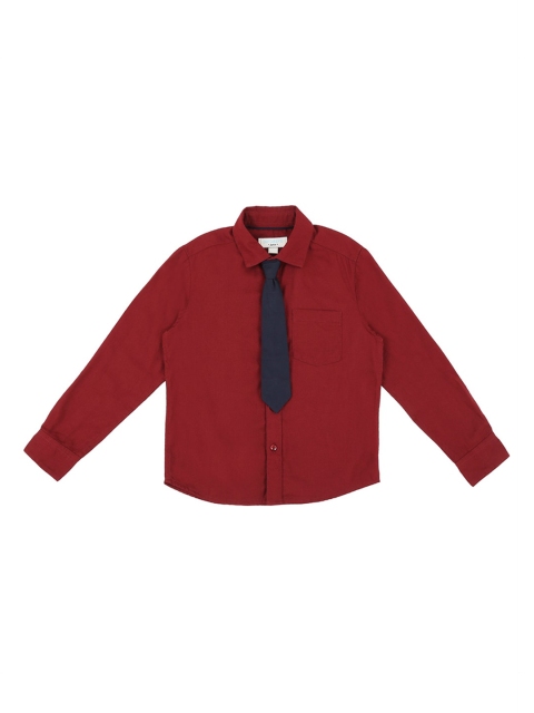 

Pantaloons Junior Boys Maroon Regular Fit Solid Party Shirt