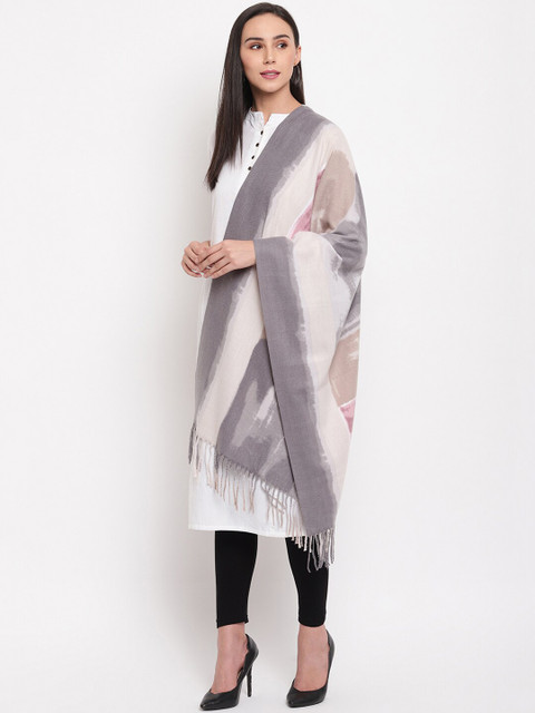 

HK colours of fashion Women Grey & Off-White Striped Stole