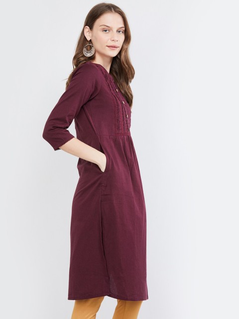 

max Women Burgundy Woven Design Straight Kurta