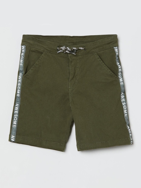 

max Boys Olive Green Printed Regular Shorts