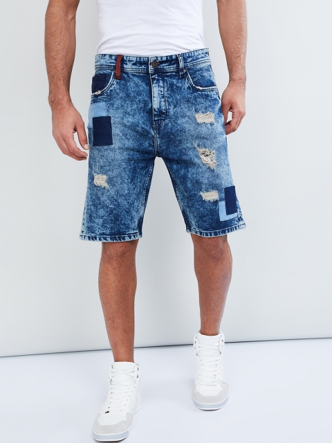 

max Men Blue Washed Regular Fit Denim Shorts